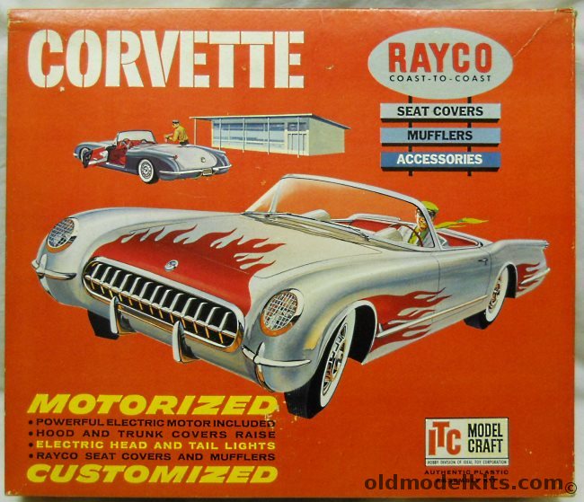 ITC 1/10 Chevrolet 1953 / 1954 / 1955 Corvette Motorized with Working Headlights, 3686-498 plastic model kit